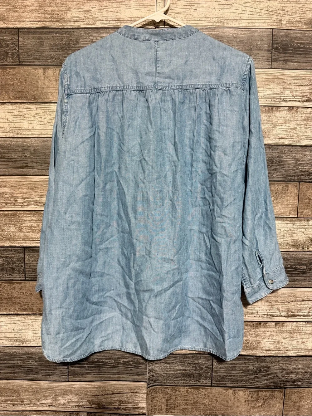 J Crew Chambray Popover Blouse Top Women’s 6 Blue Long Sleeve Lyocell